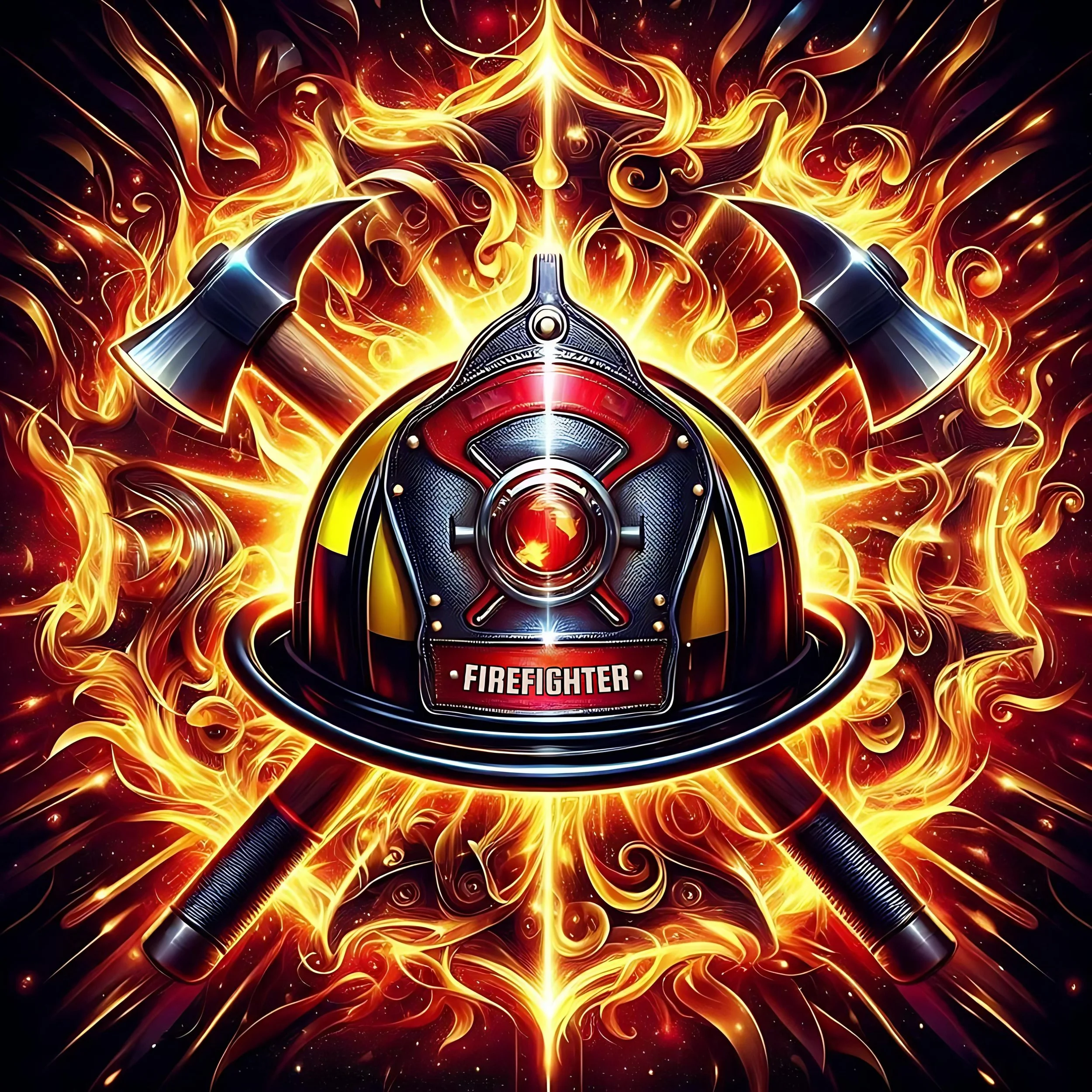Firefighter Helmet & Axes with Flames
