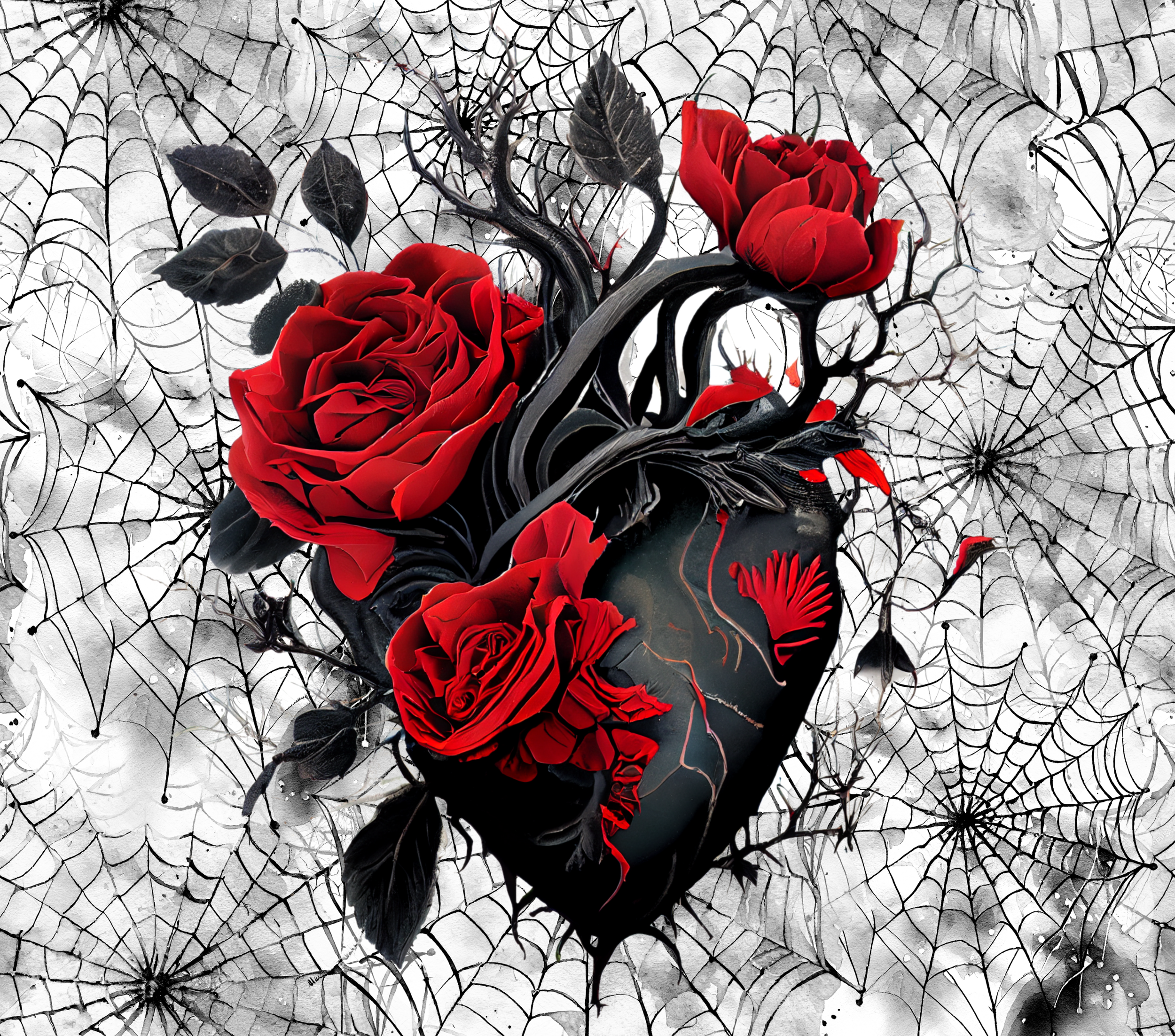 Black heart & Red Roses