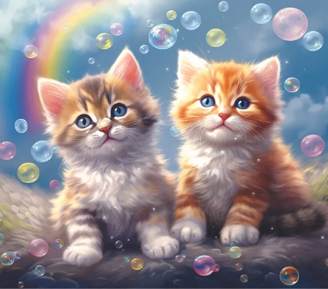 Cat - Kitten Grey & Orange with Rainbow