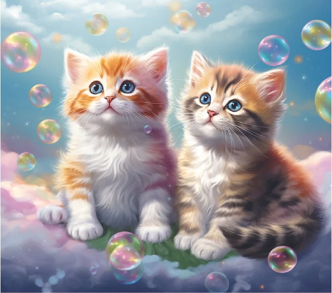 Cats - 2 Striped Kittens with Bubbles