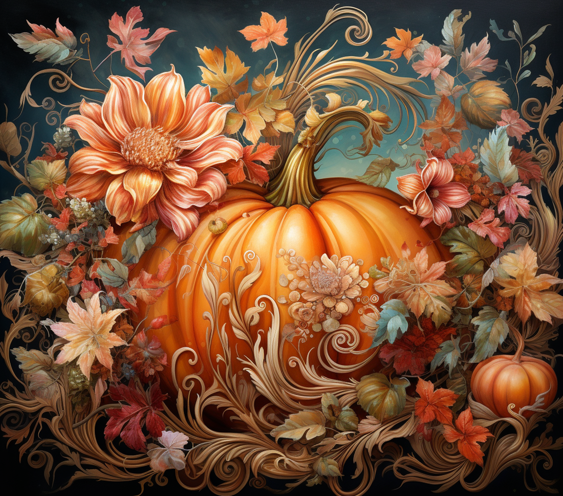 Large Pumpkin - Leaver/Vines/Green Background