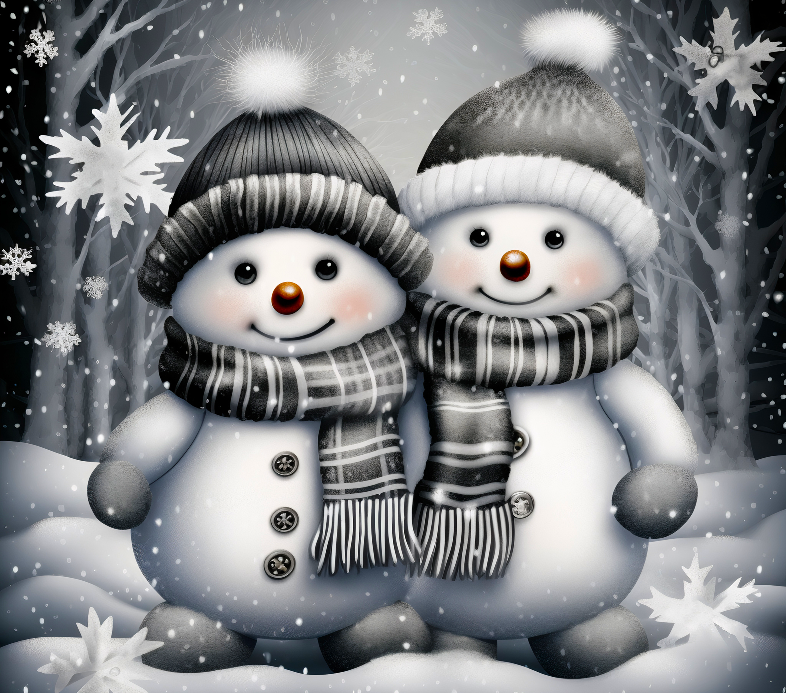 Snowmen - 2 White/Gray/Winter