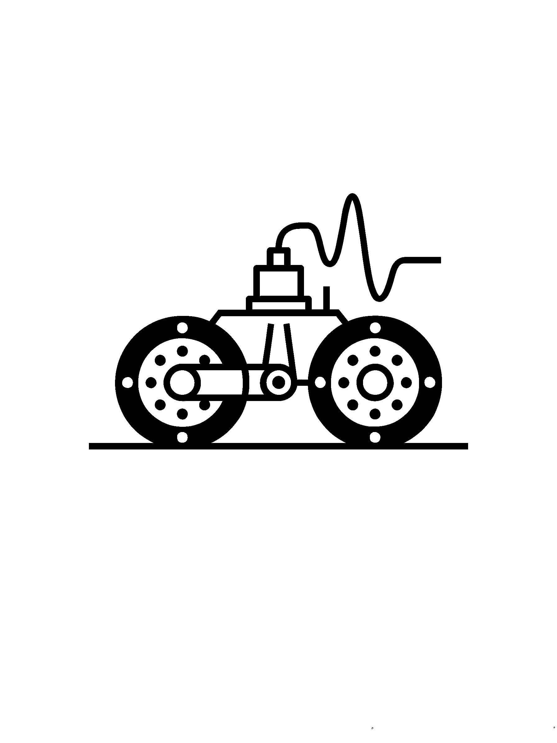 Black and white illustration of a small robotic vehicle with large wheels and a sensor or camera on top, accompanied by a line graph in the background.