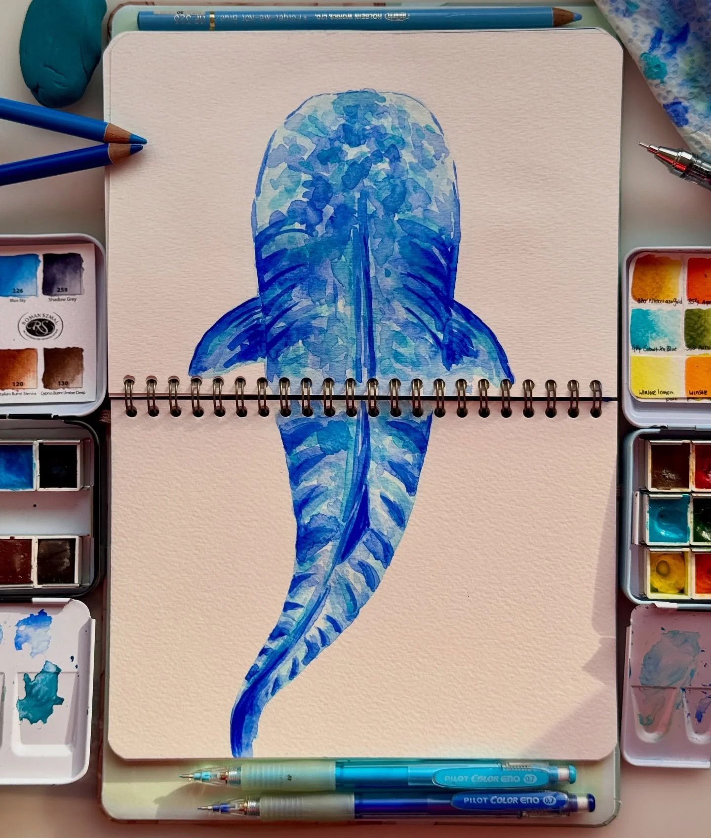 #peachtober25 day 24: spots🩵✨
Spots on a whale shark🐳🦈No pressure to participate this year (because I’m way too busy) but I still wanted to use a few of the prompts. We made it to day 24🥳
Made with @roman_szmal_art watercolor 
#peachtobe