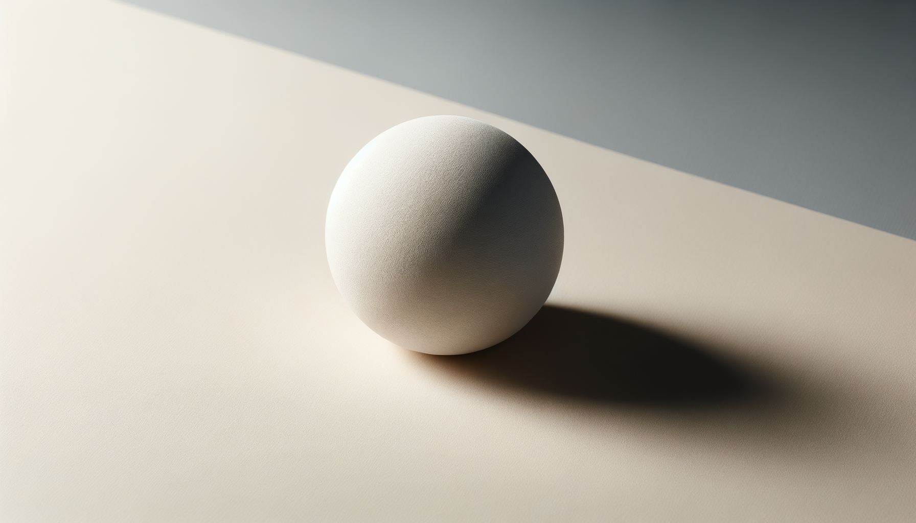 A textured, beige sphere casting a shadow on a two-tone beige background.