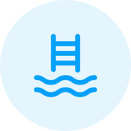 Icon of a swimming pool ladder with water waves at the bottom