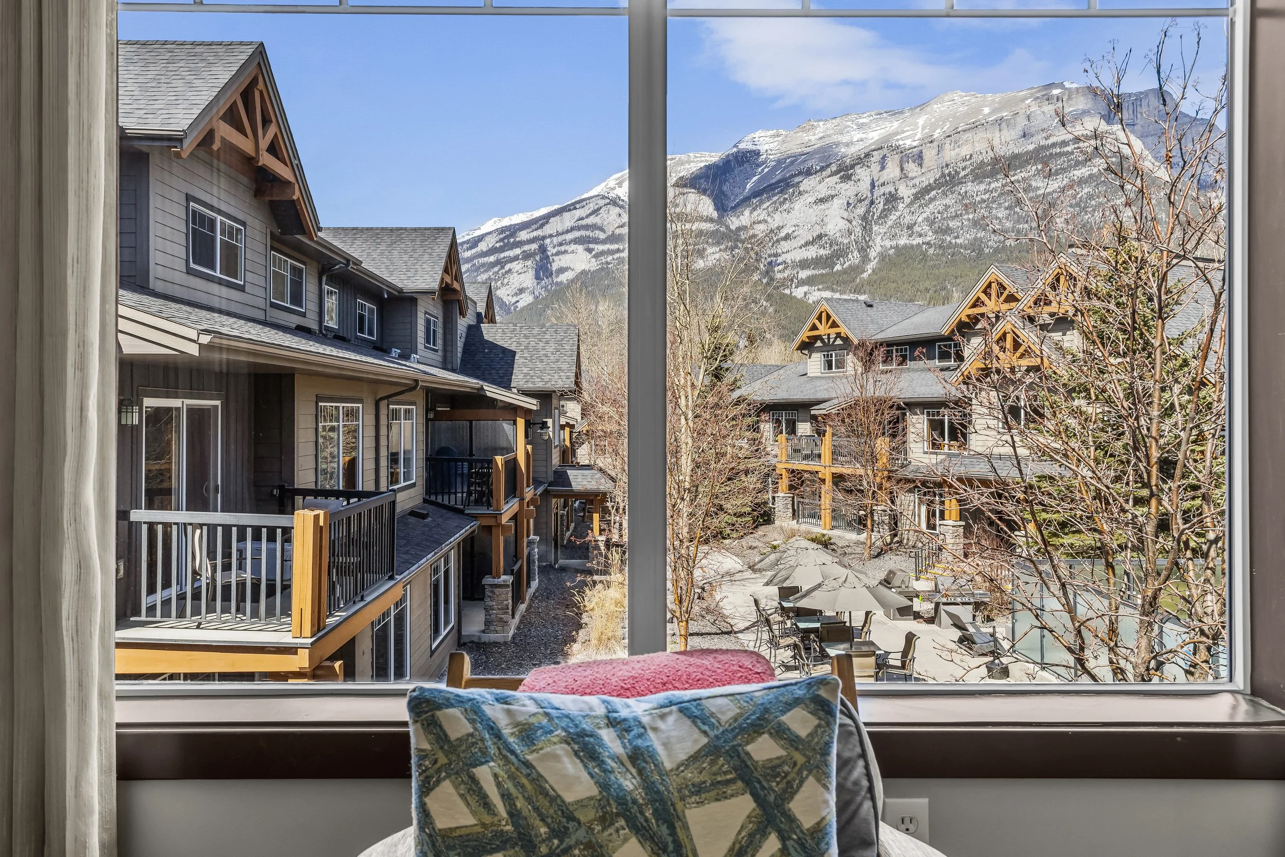 Cozy living room with mountain view