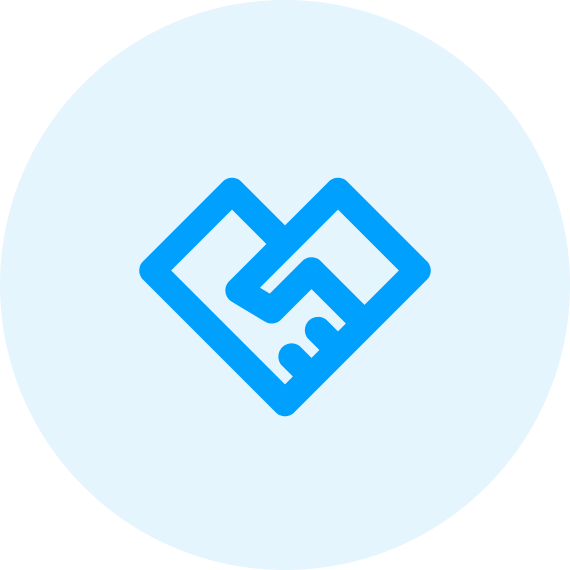 Blue circular icon with a faint outline of a diamond shape and a heart inside it.