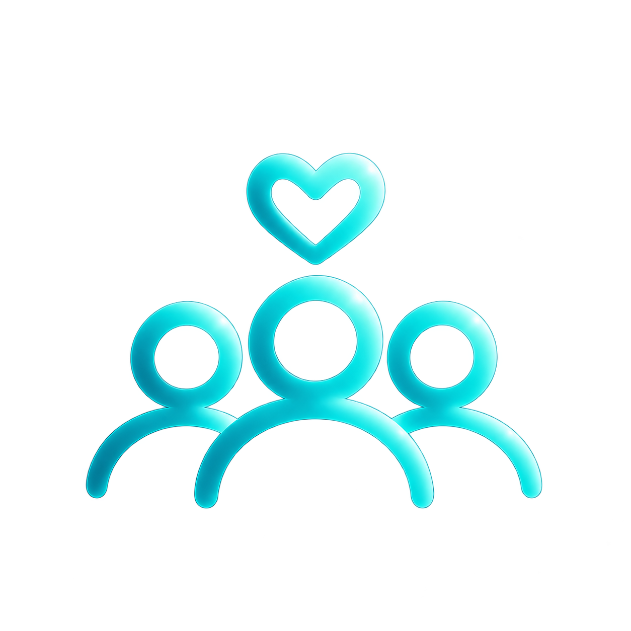 A graphic showing three abstract human figures in blue with a heart shape above them, indicating love or unity.