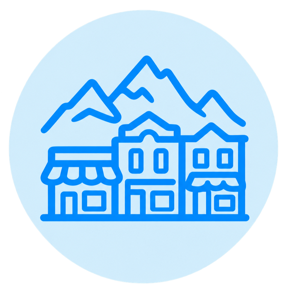 Blue circular icon with a stylized flame outline in the center.