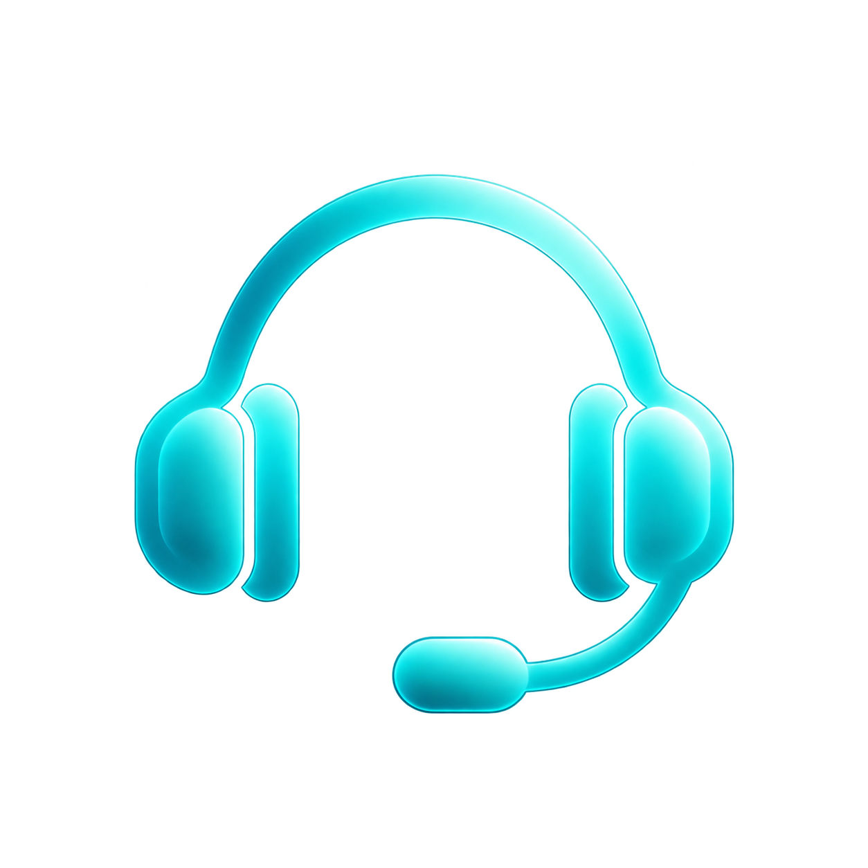 A digital illustration of a blue glowing headset with a microphone.