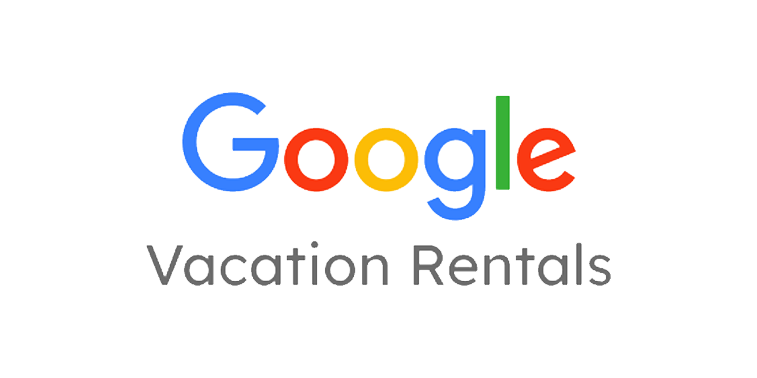 Google Vacation Rentals logo with colorful text and gray tagline