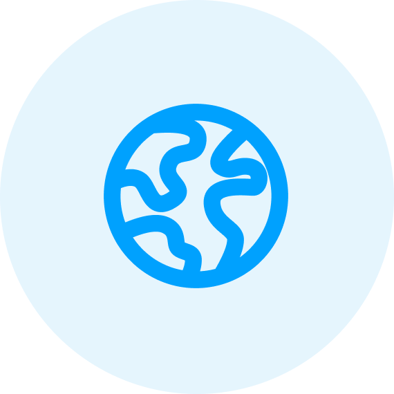 Blue logo with a simplified globe icon in the center.