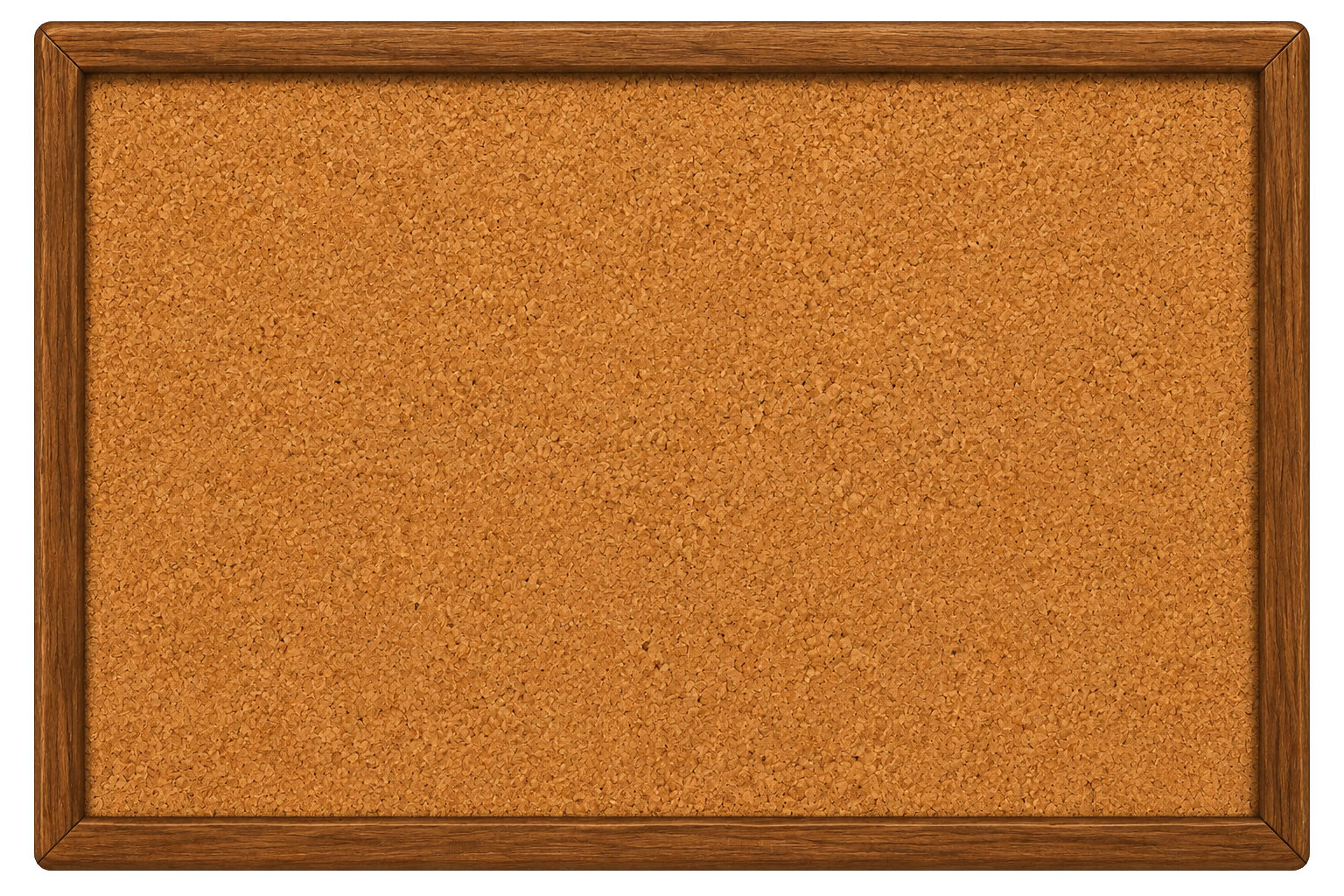 A rectangular cork bulletin board with a wooden frame.