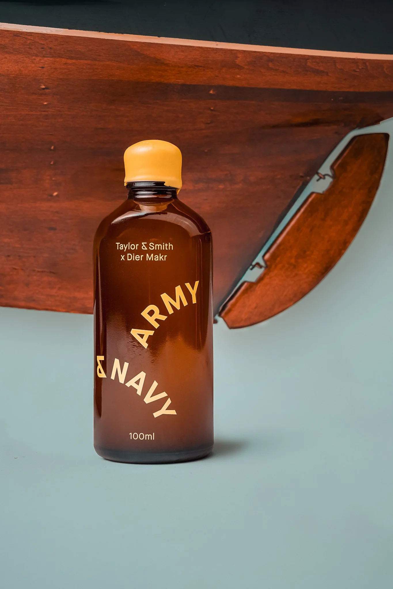 Taylor and Smith gin bottle – studio product photography with wooden styling