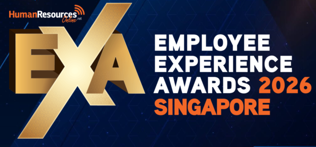 Banner for the Employee Experience Awards 2026 Singapore hosted by Human Resources Online, featuring large gold and white letters 'EXA' and event details in bold white and orange text on a dark blue background.