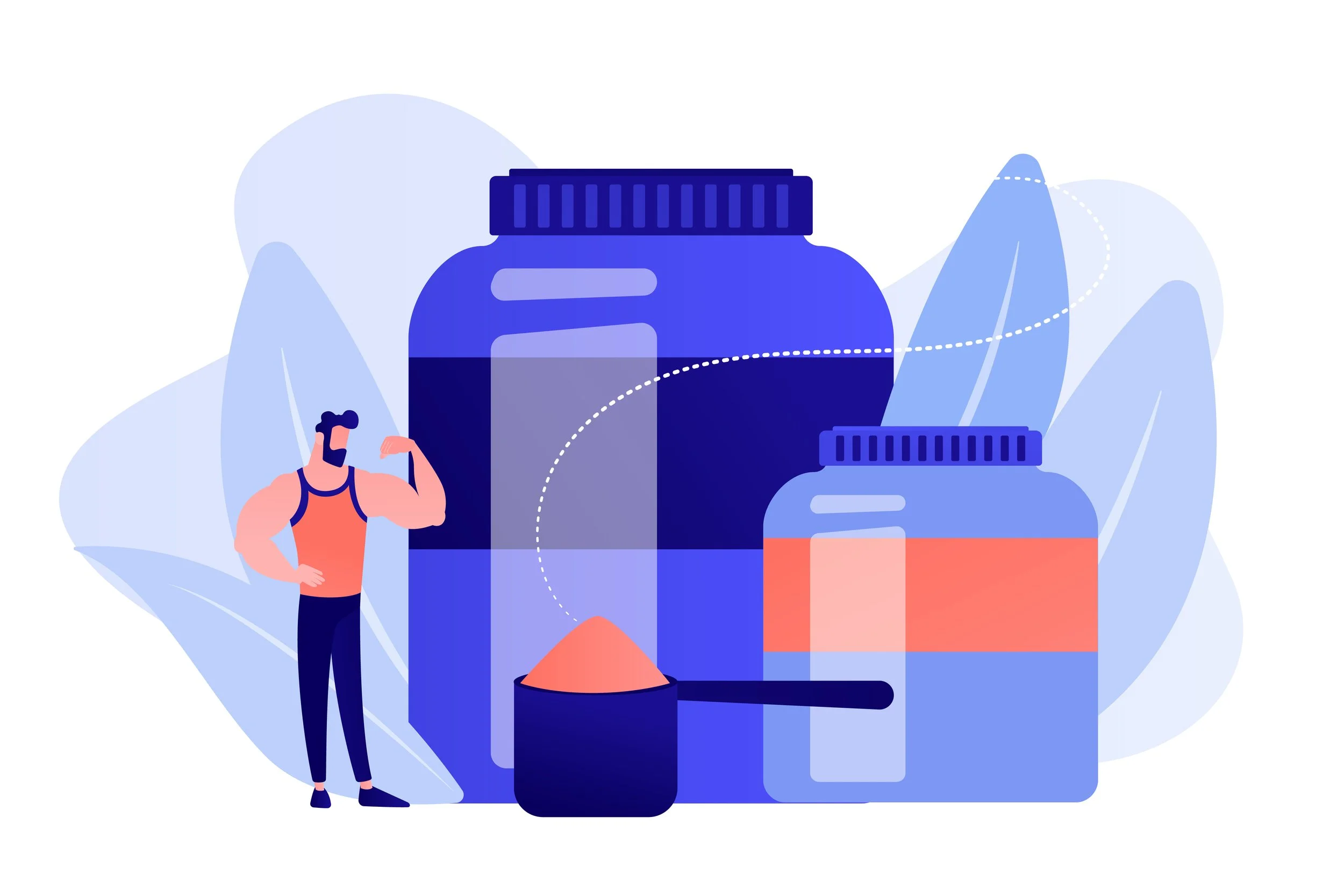 Illustration pot de protéines avec un homme musclé à côté