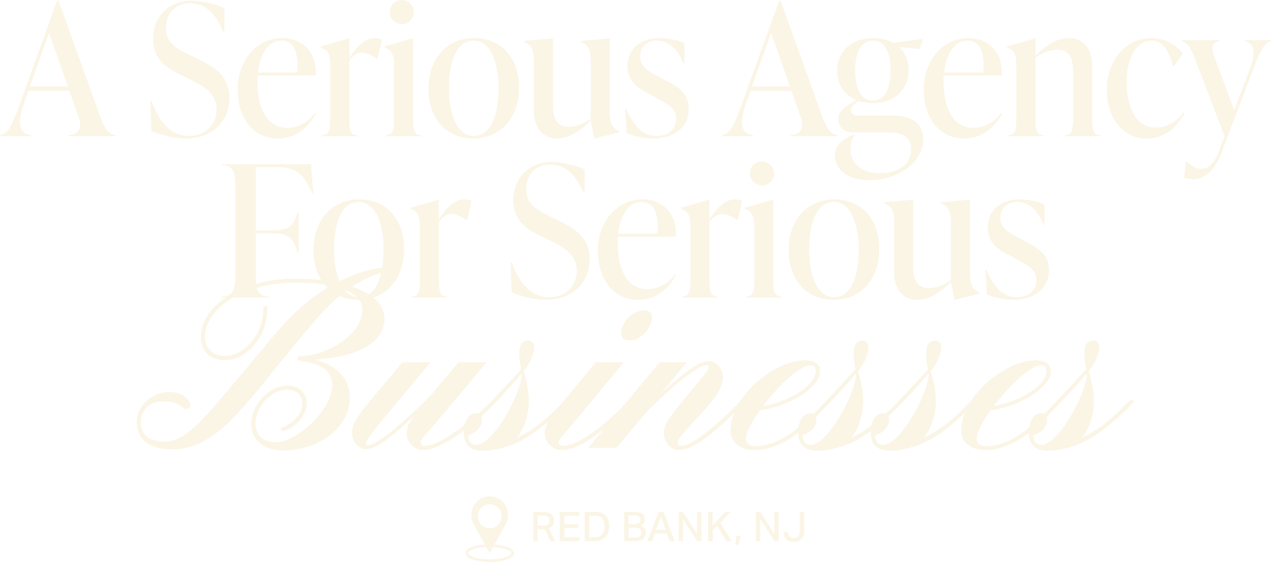Text reading 'A Serious Agency For Serious Businesses' with a location icon and the text 'Red Bank, NJ' below.