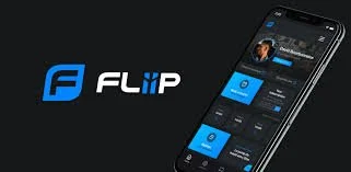 Logo de l'application Flip sur un téléphone portable noir.