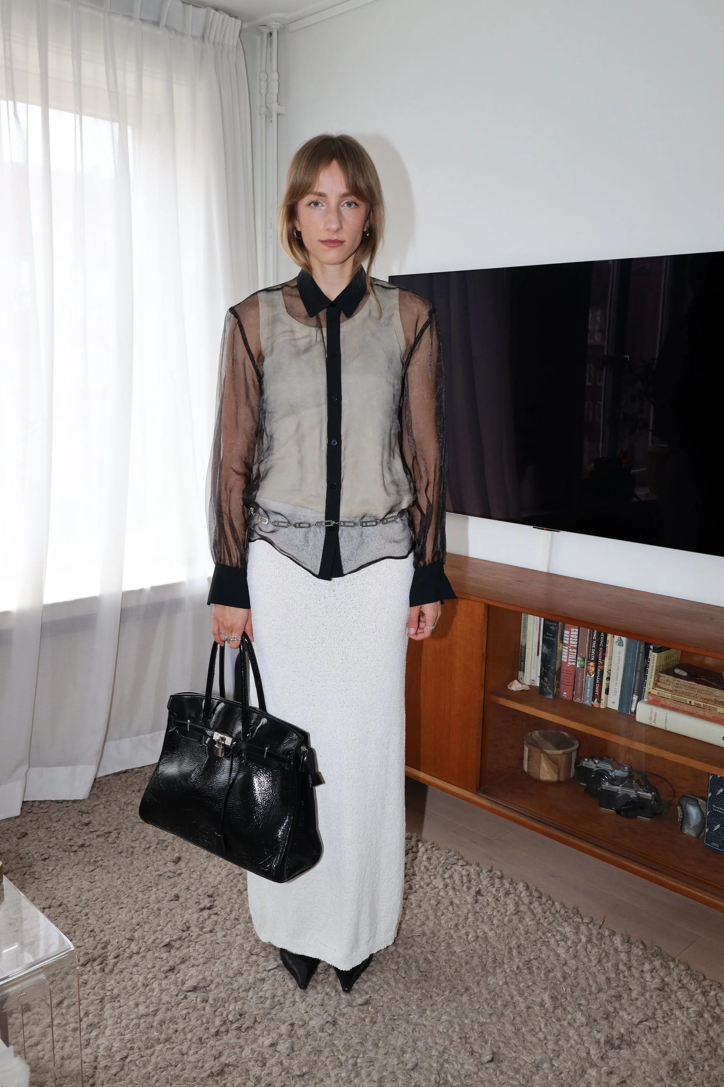 MESH BUTTON DOWN BLOUSE