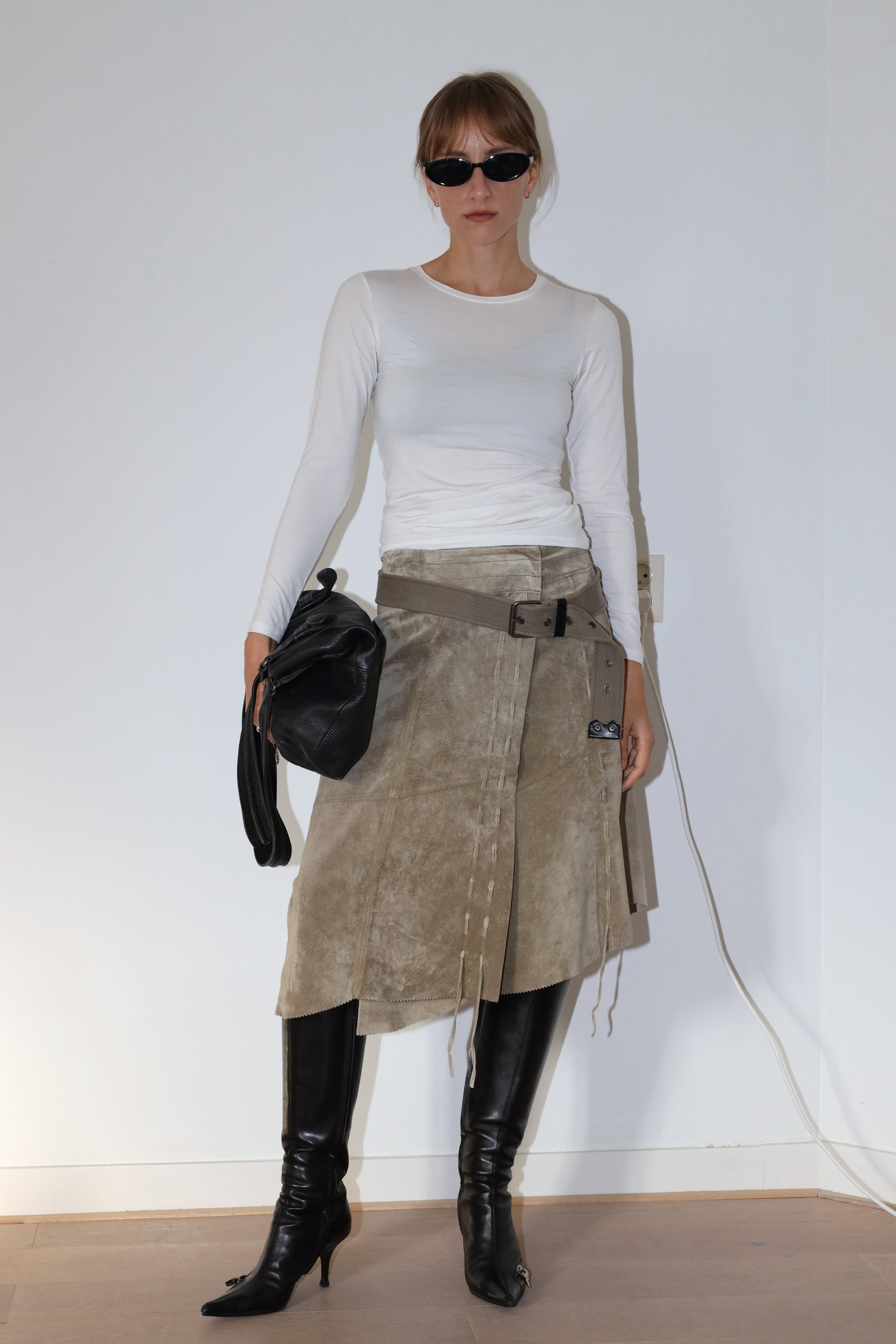 SUEDE WRAP SKIRT