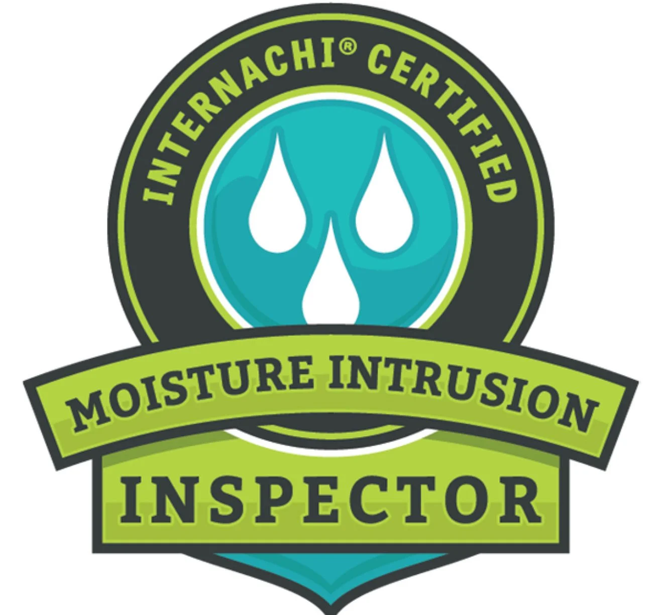Badge with the text "International Certified Moisture Intrusion Inspector" and a water droplet symbol.