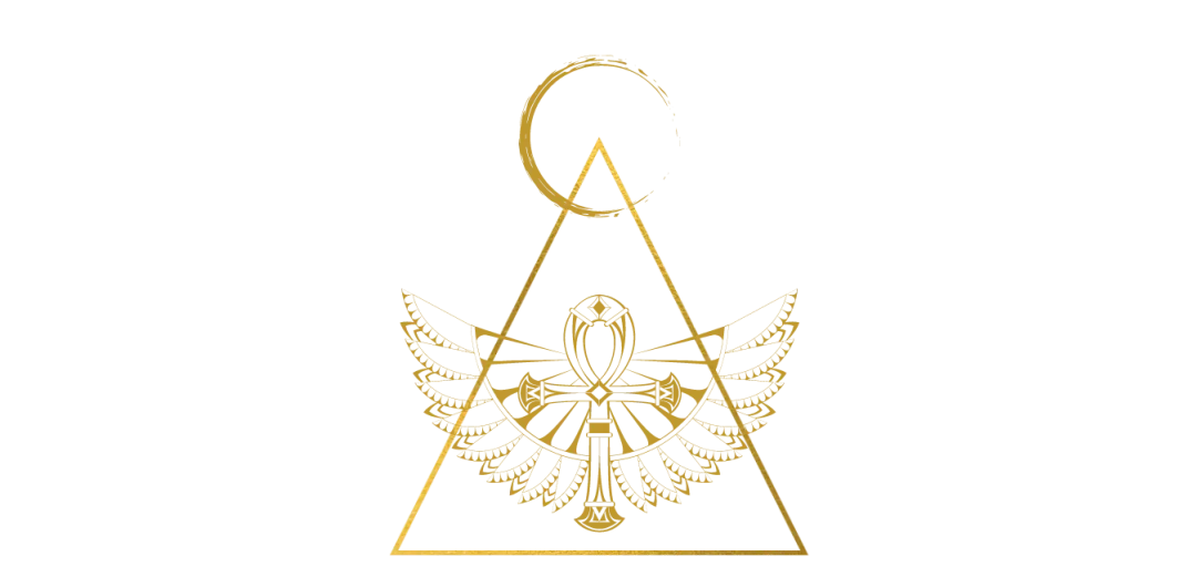 Logo doré représentant une ancre avec des ailes de papillon, un cercle au sommet, et un triangle de base, sur fond transparent.