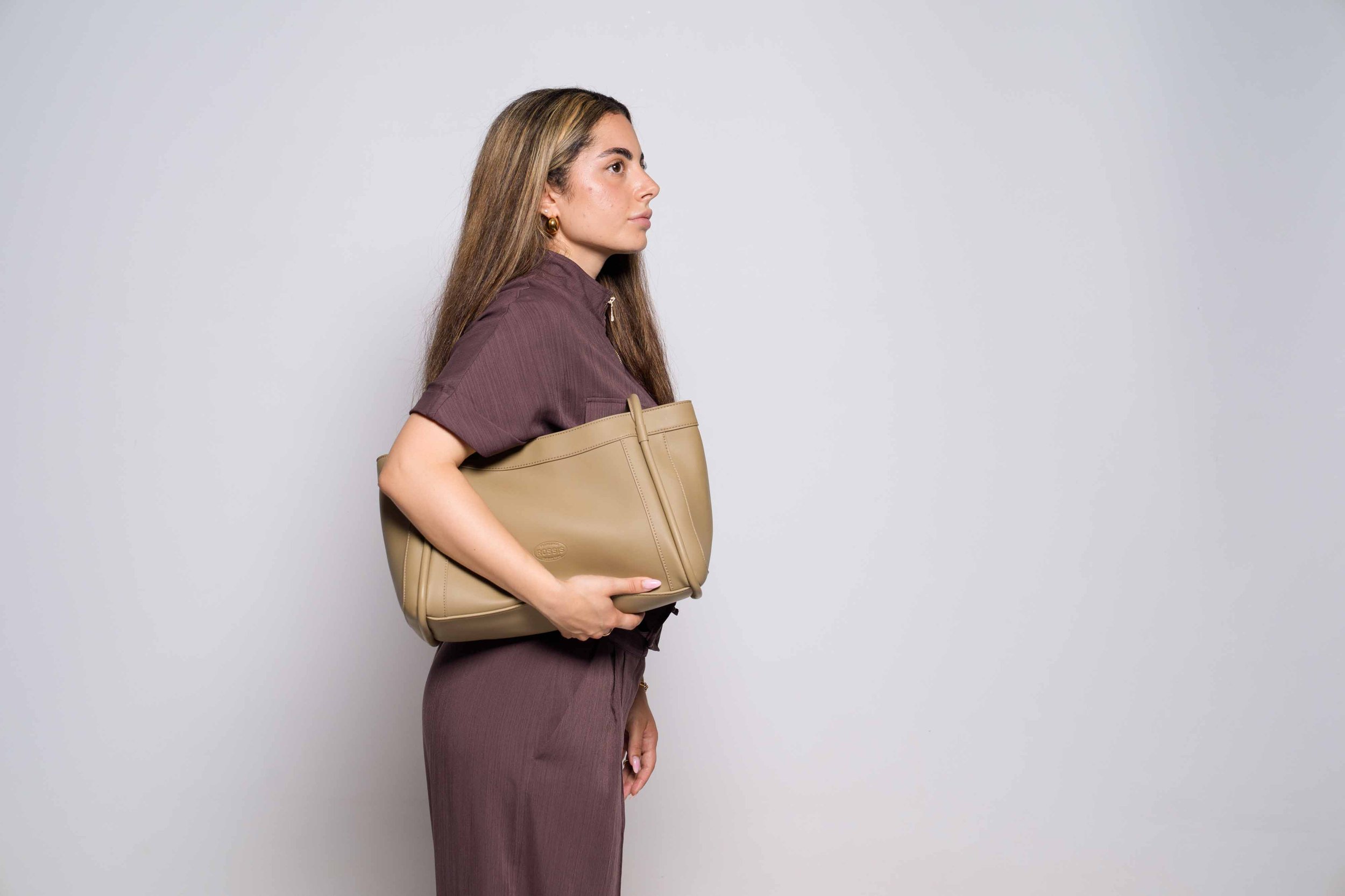 Damenhandtasche Querformat beige-braun