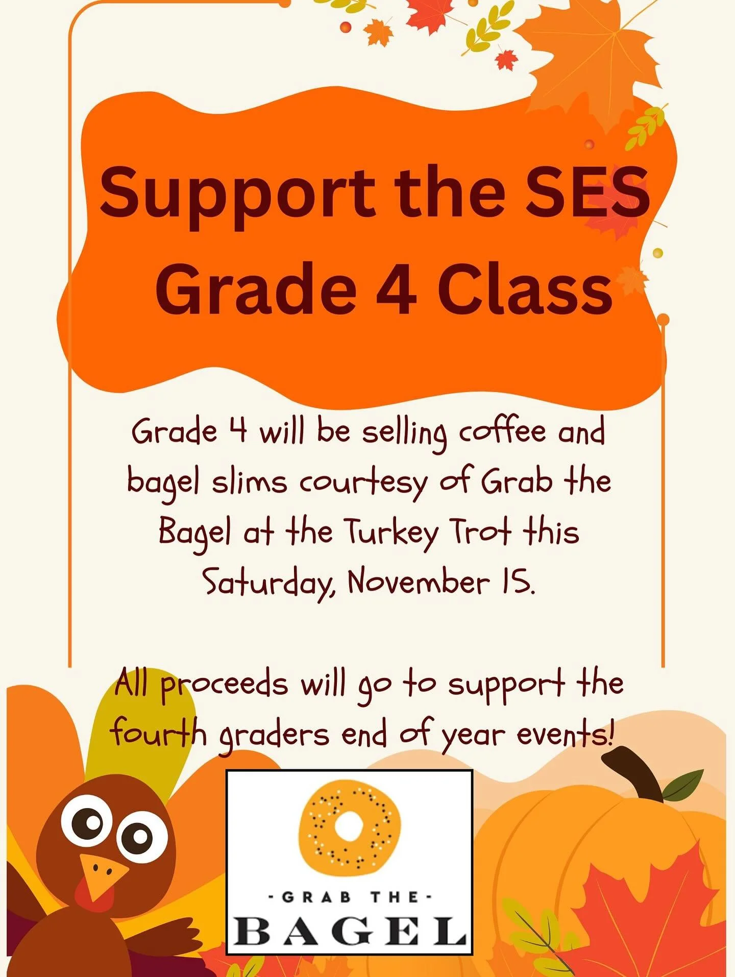 Check out what the Fourth Grade Committee is up to at our SES Turkey Trot this weekend 👆🏻

Make sure you fuel up with @grabthebagel to support our wonderful 4th Grade Class!! 

#grabthebagel #sespto #turkeytrot