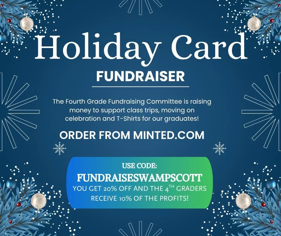 If you&rsquo;re buying holiday cards this week or next week, don&rsquo;t forget to use the fourth grade fundraising code ⬇️

FUNDRAISESWAMPSCOTT

You get 20% off and the fourth graders receive 10% of the profits!! 

Save 💰and get ahead ✅of the holid
