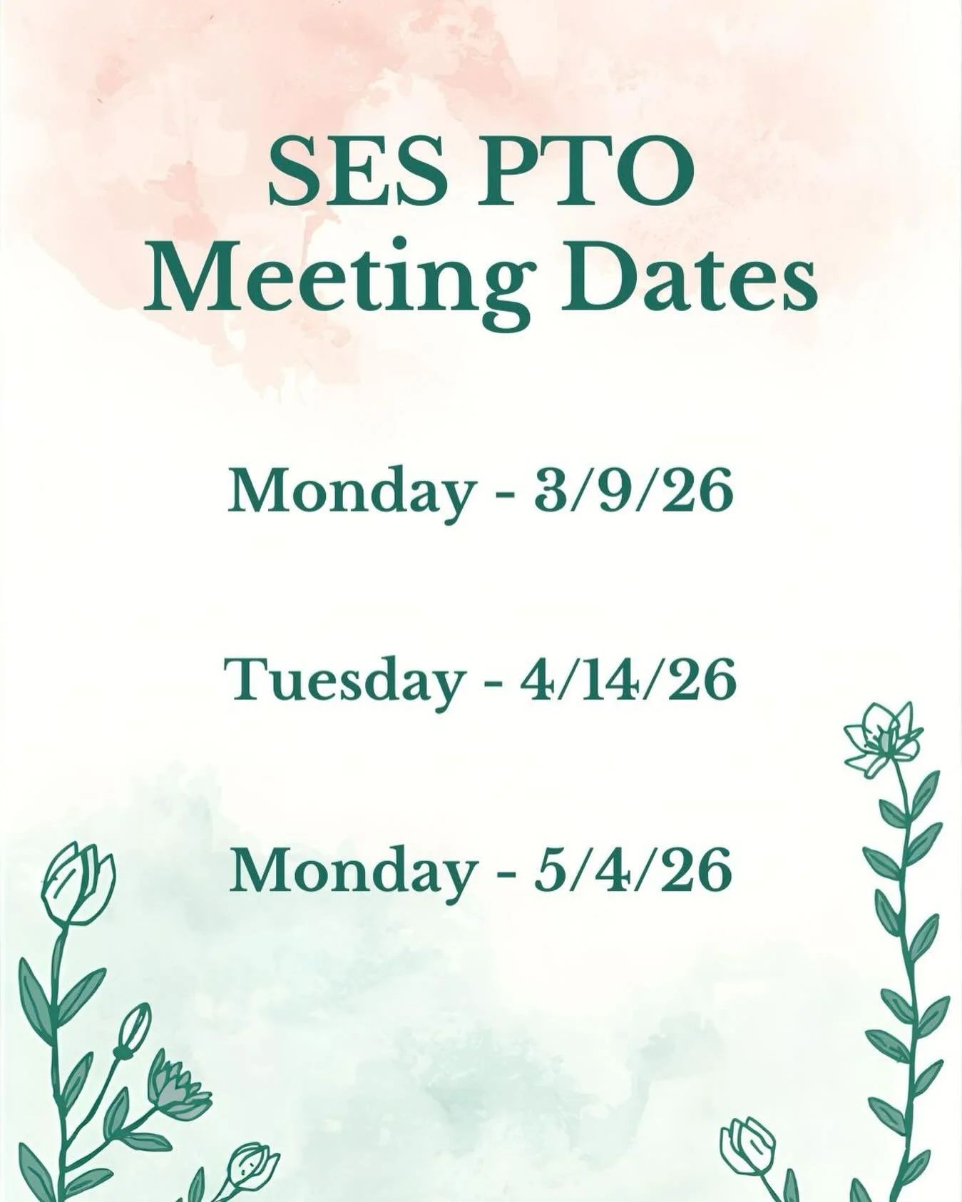⭐️Upcoming SES PTO meeting dates, including our March meeting date, which is this upcoming Monday, 3/9 in the SES Caf. 

Come at 6:45 to socialize, meeting officially starts at 7pm. 

Zoom link to follow 📚✏️