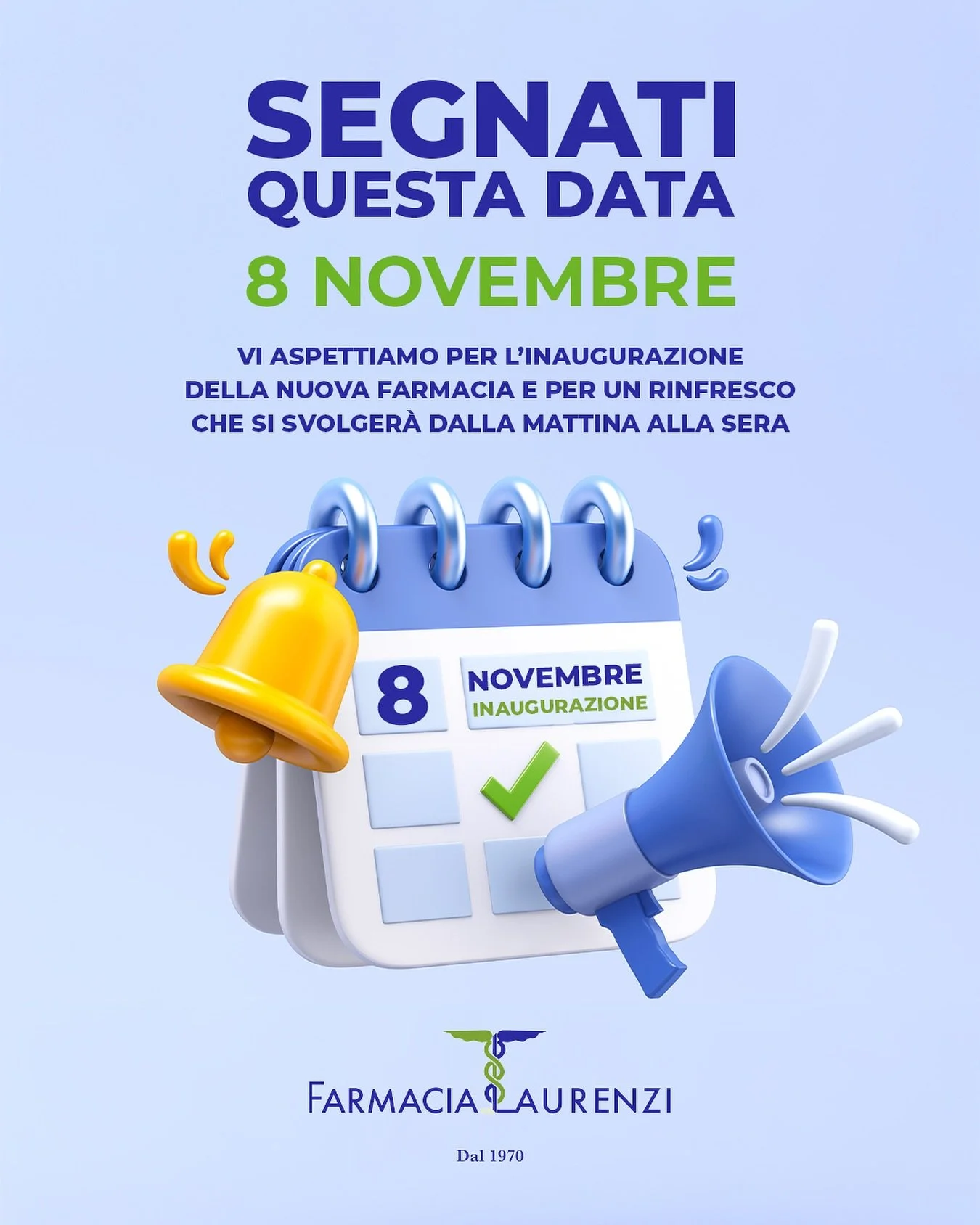 Ci vediamo l&rsquo;8 Novembre per mostravi tutte le novit&agrave; della farmacia Laurenzi: spazi pi&ugrave; grandi e moderni, nuove linee e soprattutto un grande spazio pensato per accogliere vari professionisti sanitari per poterci prendere cura di 