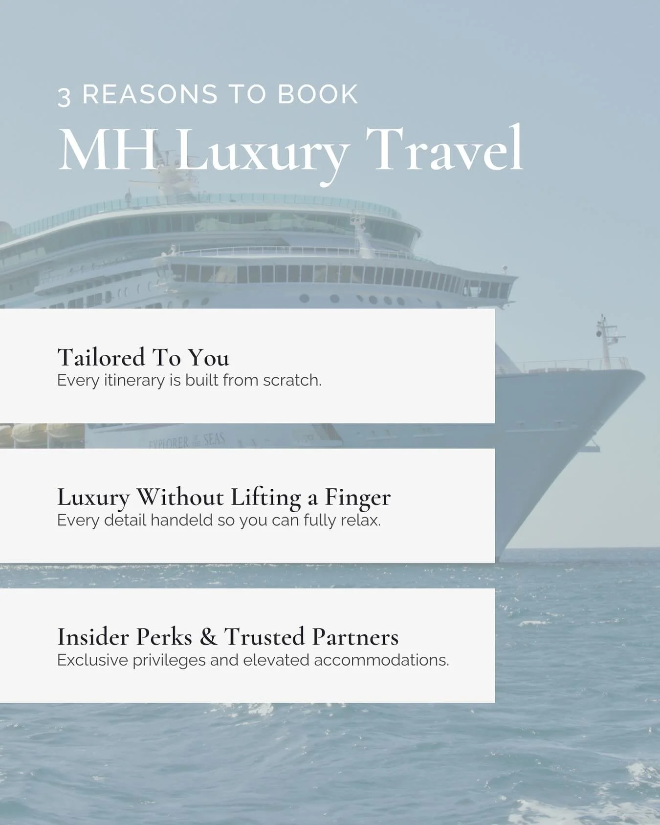 Your vacation should feel like a vacation from the very start. No more stress, no more endless hours of planning, just pure anticipation. ✨

That&rsquo;s my promise to you. Here&rsquo;s how I ensure it happens:

Every detail, from flights and dinner 