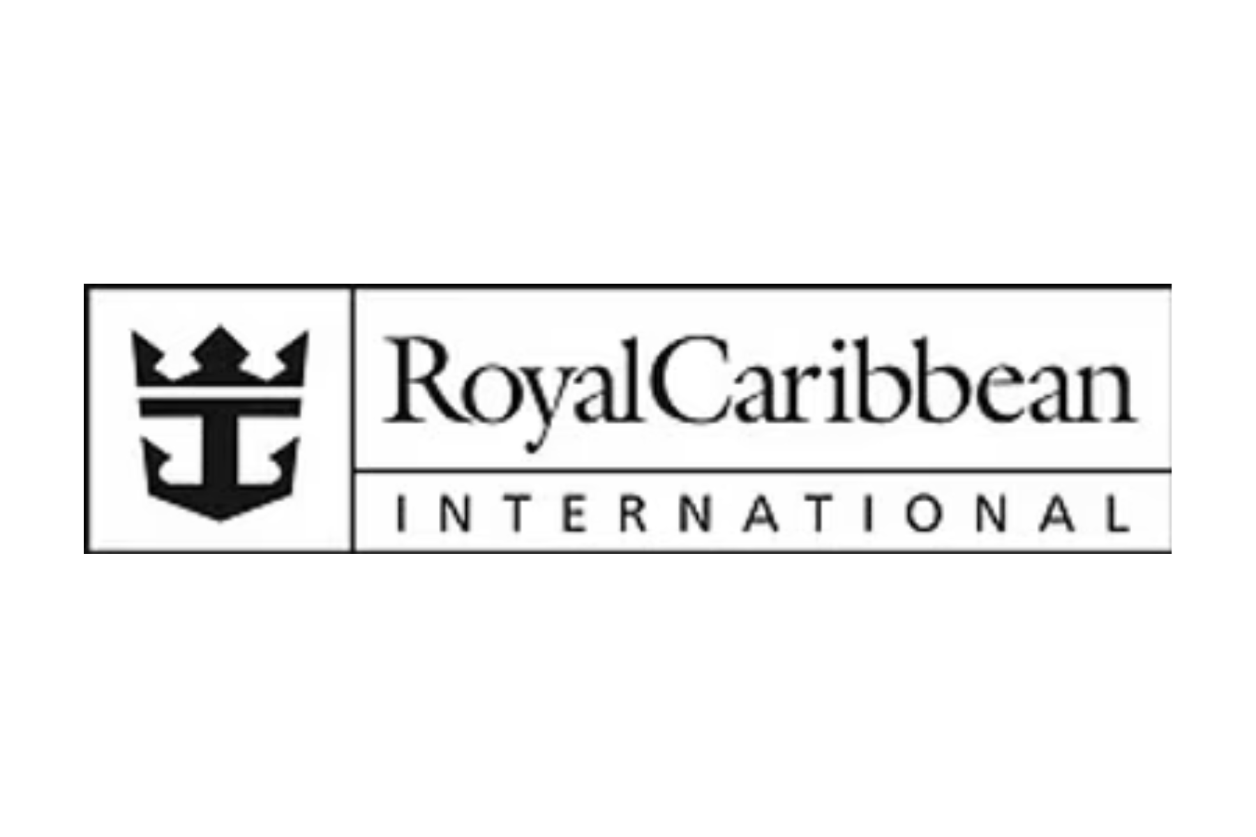 Royal Caribbean International logo featuring a black crown crest and text in black and white.