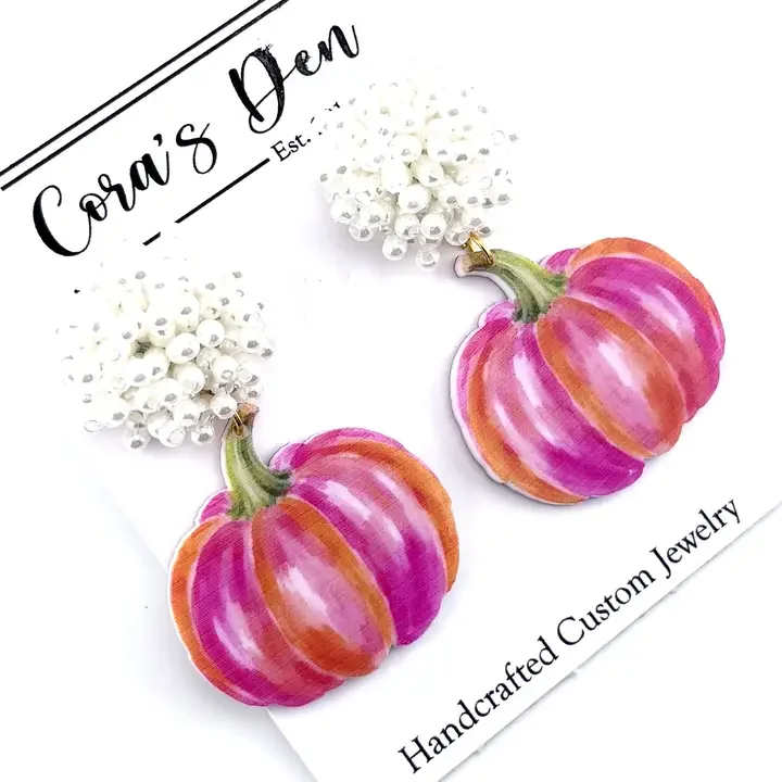 Fall Pink Pumpkin Earrings