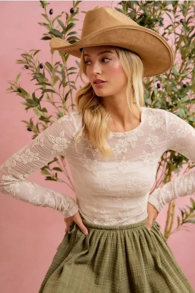 Lace Long Sleeve Top-White