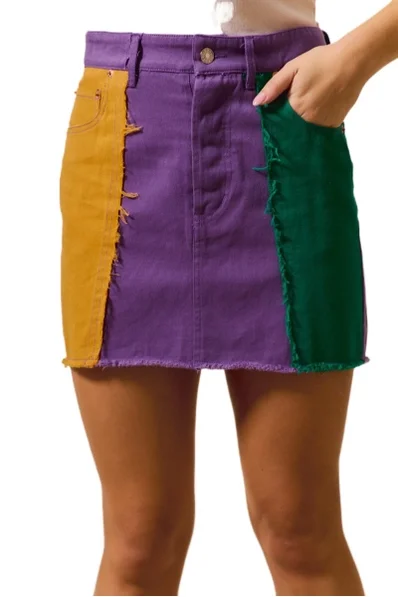 Mardi Gras Color Block Mini Skirt