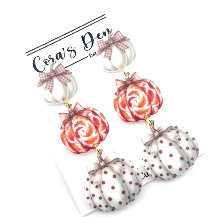 Fall White/Orange Tier Pumpkin Earrings