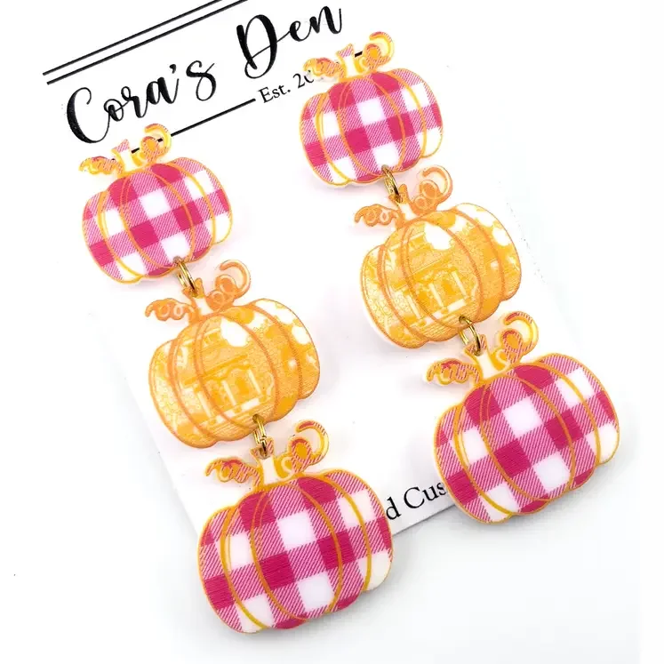 Fall Pink Tier Pumpkins Earrings