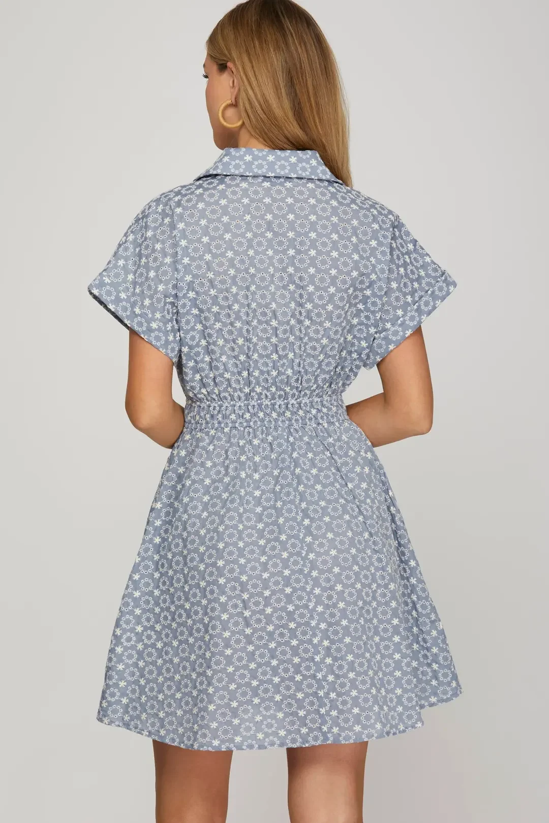 EMBROIDERED BUTTON-DOWN MINI SHIRTDRESS