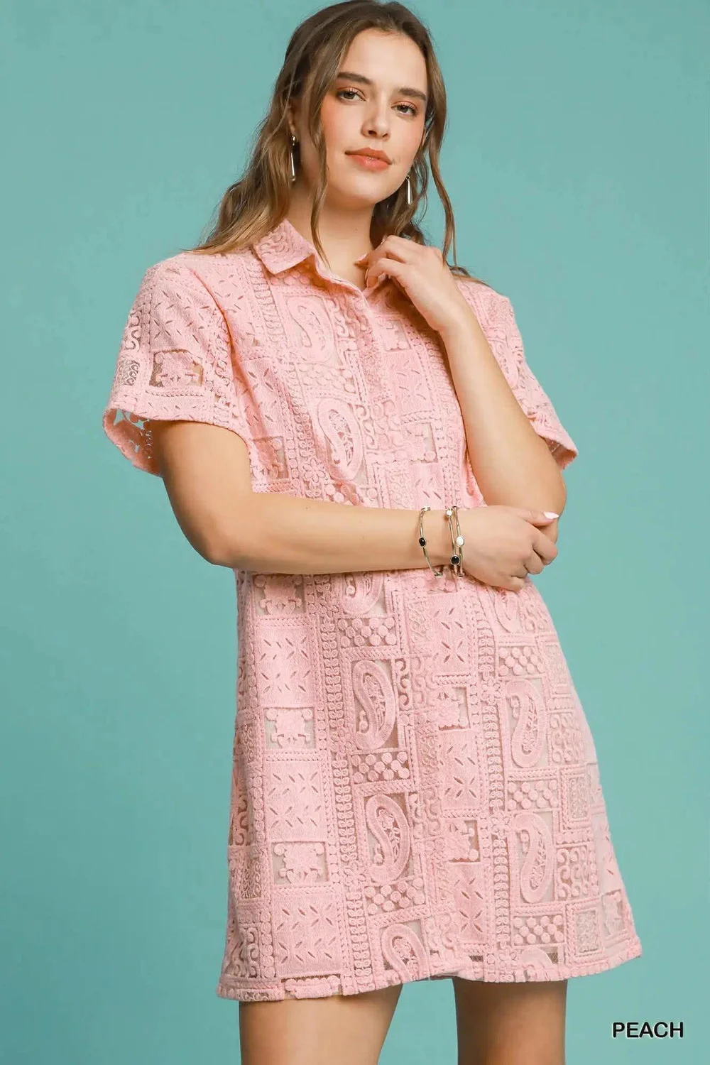 knee length dresses for ladies Umgee Peace Lace Applique Frayed Hem French Terry Mini Dress – Boho Glam