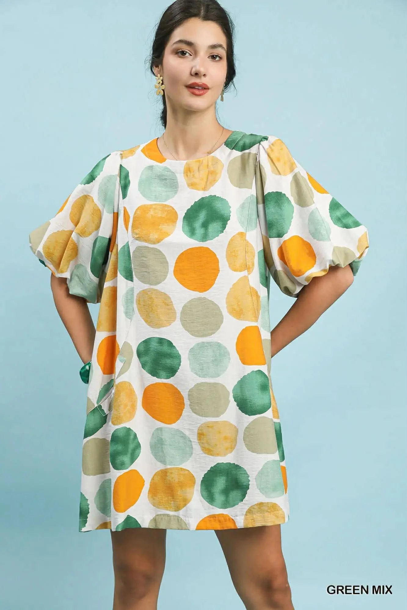 Abstract Dot Bubble Sleeve Tunic Dress