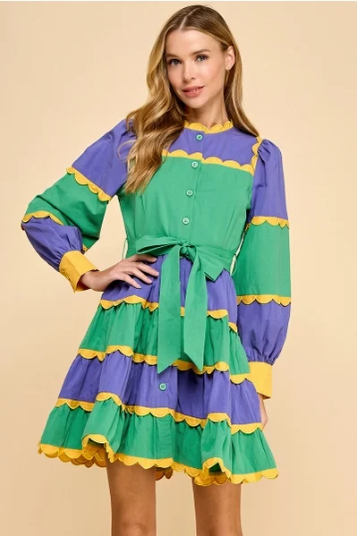 Mardi Gras-Striped Button-Down Dress