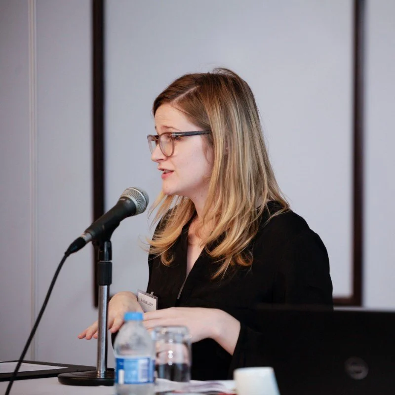 Environmental law and policy consultant Aysha Lotter speaks on a panel about mineral circularity governance in South Africa..