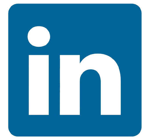 LinkedIn logo with white lowercase 'in' on a blue square background.