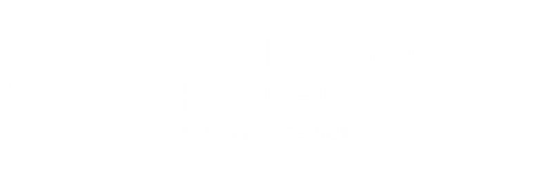 Circle Silver Partner logo for Squarespace 2025, featuring a stylized silver circle and lines on a black background.