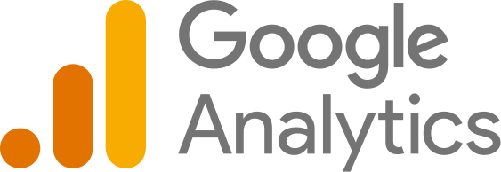 Google Analytics logo with orange bars and black text.