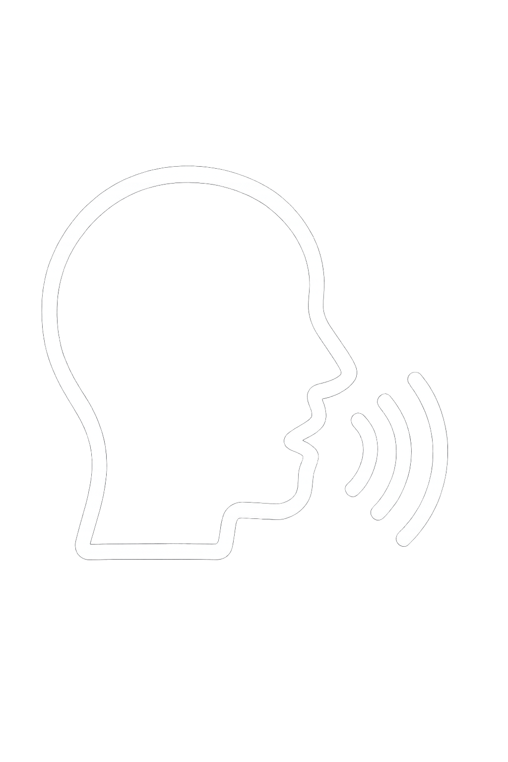 Icon of a human head in profile speaking, with sound waves indicating speech or voice