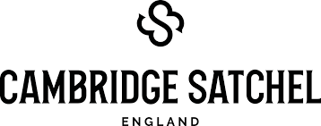 Cambridge Satchel logo with stylized 'S' and text 'Cambridge Satchel England'
