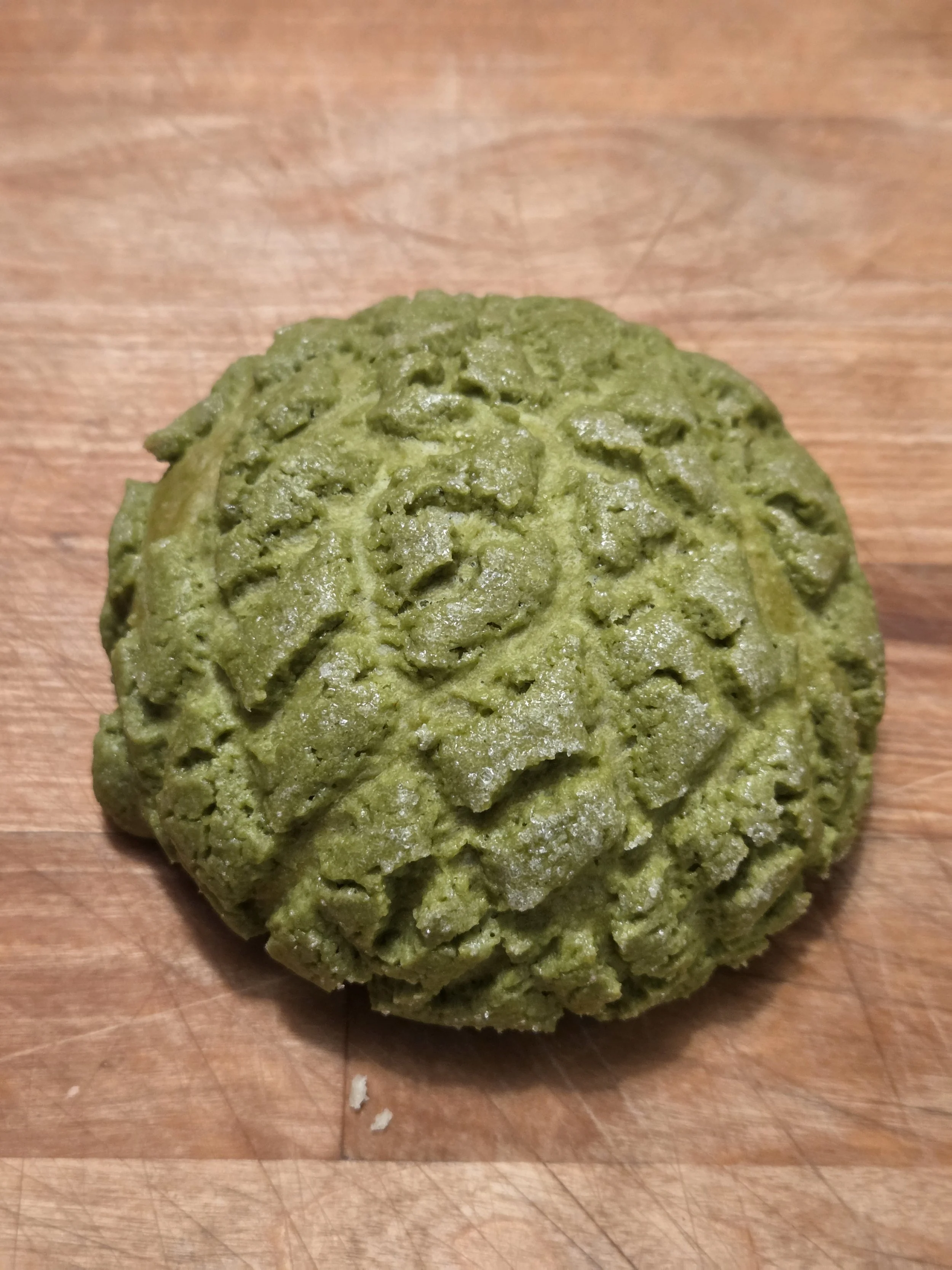 Matcha Melonpan AKA matcha cookie bun